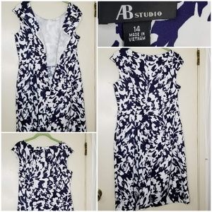 AB Studio Size 14 Navy & White Career Sheath Dress